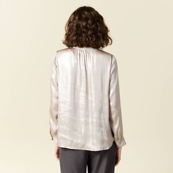 Blouse manches longues irisée gris argent femme