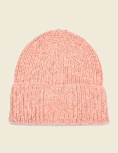 Bonnet tricoté fabriqué en France orange foncé femme