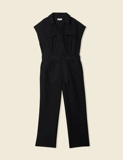 Combinaison pantalon ceinturée noir femme
