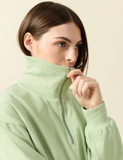 Sweat manches longues col camionneur vert clair femme