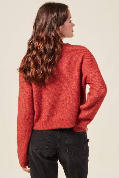 Pull manches longues cropped rouge foncé femme