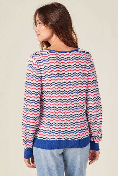 Pull manches longues col en V bleu electrique femme