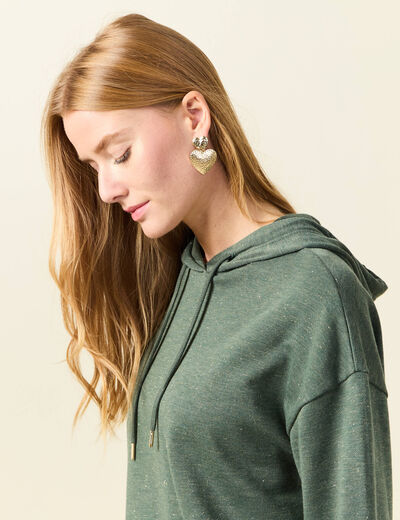 Sweat à capuche brillant vert kaki femme