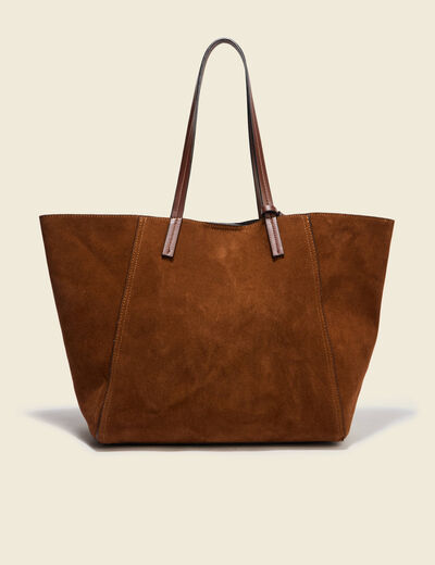 Cabas bandouli&egrave;re avec doublure marron fonc&eacute; femme