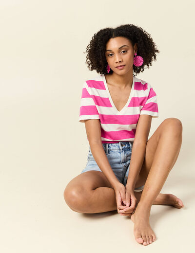 T-shirt manches courtes rose framboise femme