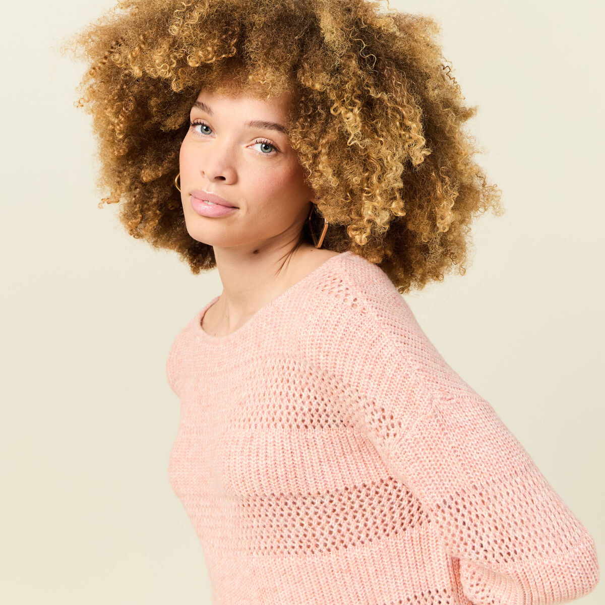 Pull manches longues rose saumon femme