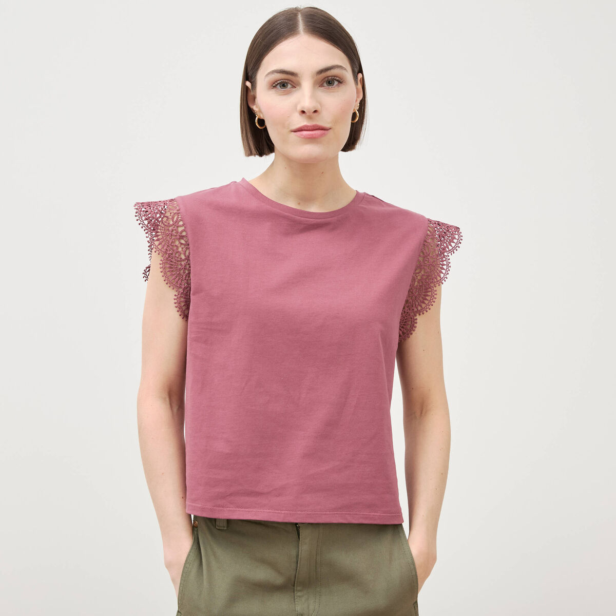 T-shirt manches courtes vieux rose femme