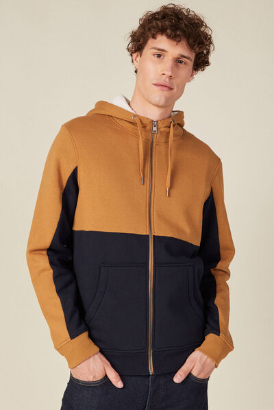 Gilet zippé doublé à capuche camel homme