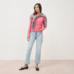 Jeans straight 7/8&egrave;me taille haute denim bleach femme