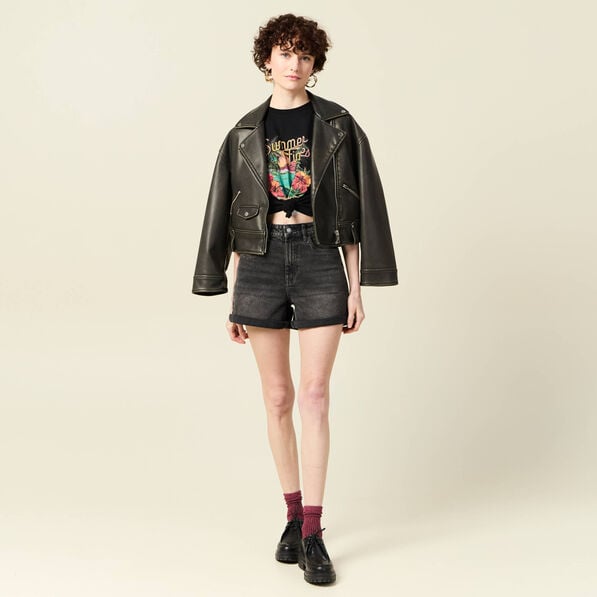 t shirt manches courtes noir femme T-shirt manches courtes noir femme