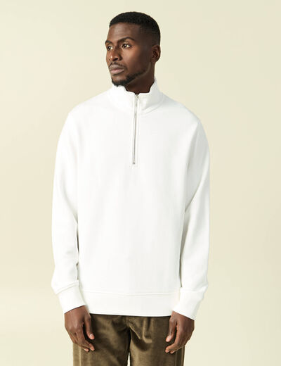 Sweat col montant manches longues ecru homme