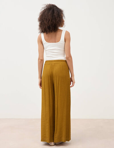 Pantalon large taille haute fluide vert olive femme
