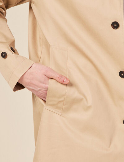 Blouson droit long en coton doubl&eacute; beige homme