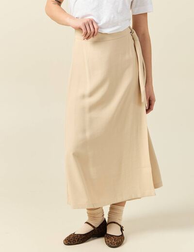 Jupe longue portefeuille beige femme