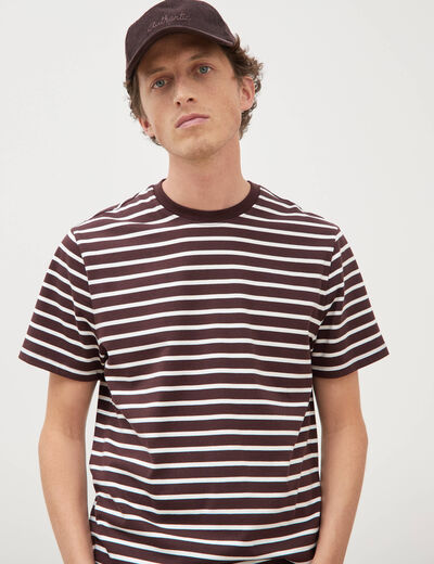 T-shirt en coton manches courtes marron fonc&eacute; homme
