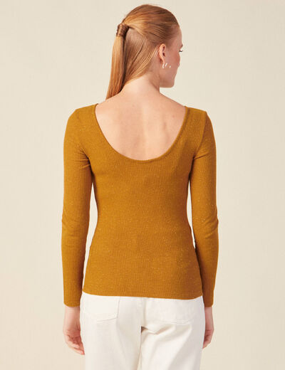 T-shirt manches longues brillant marron cognac femme