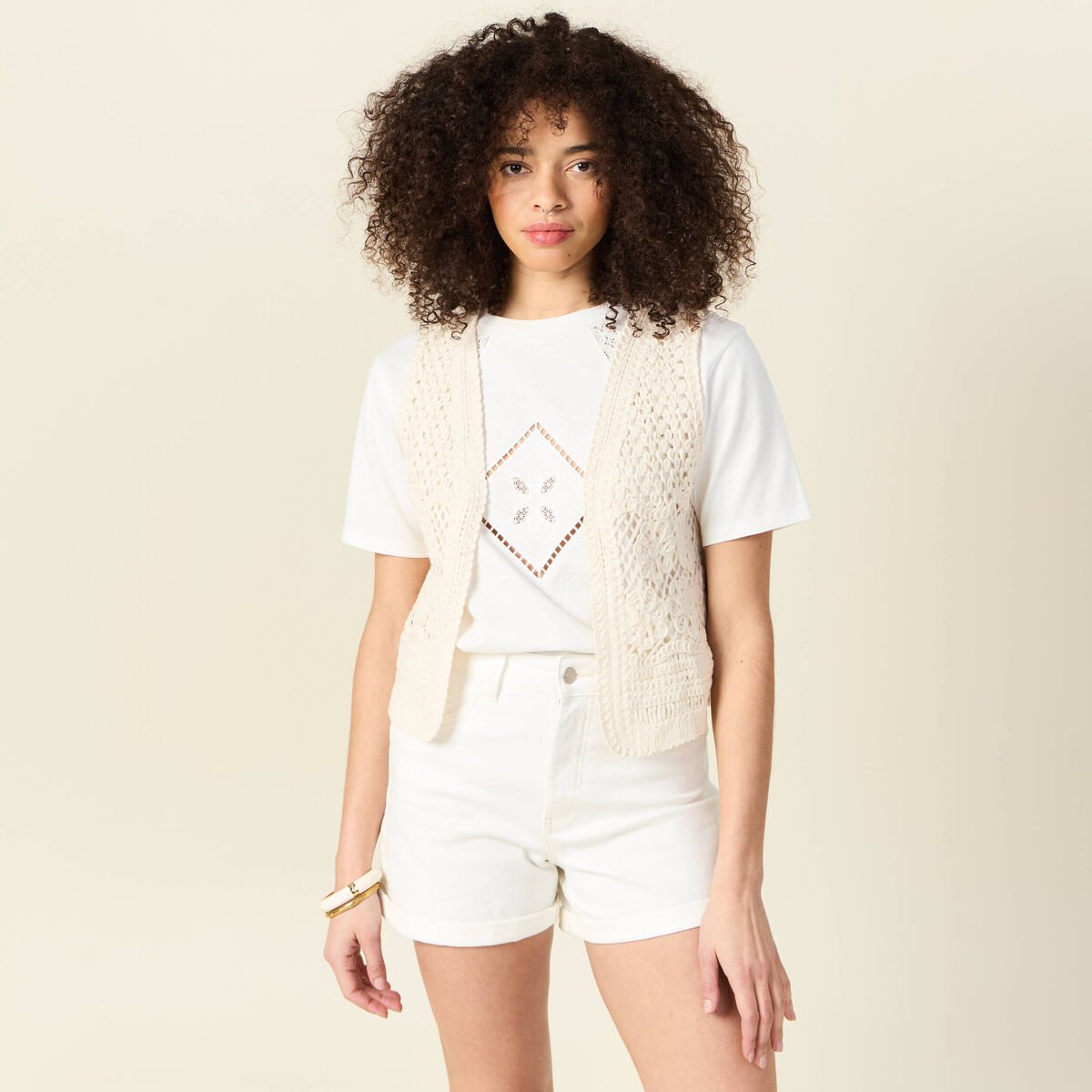 Gilet sans manches ecru femme