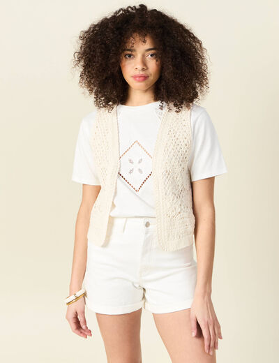 Gilet sans manches ecru femme