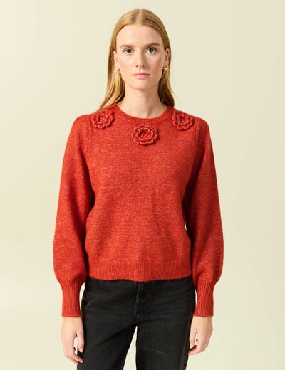 Pull manches longues col rond rouge fonc&eacute; femme