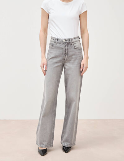Jeans large taille haute denim gris femme