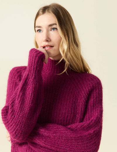 Pull manches longues prune femme