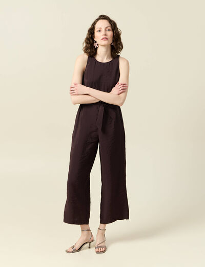 Combinaison pantalon large marron foncé femme