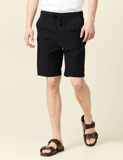 Short droit taille &eacute;lastiqu&eacute;e noir homme