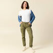 Pantalon cargo battle 7/8&egrave;me en maille vert kaki femme