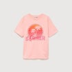 T-shirt droit col rond manches courtes rose saumon femme