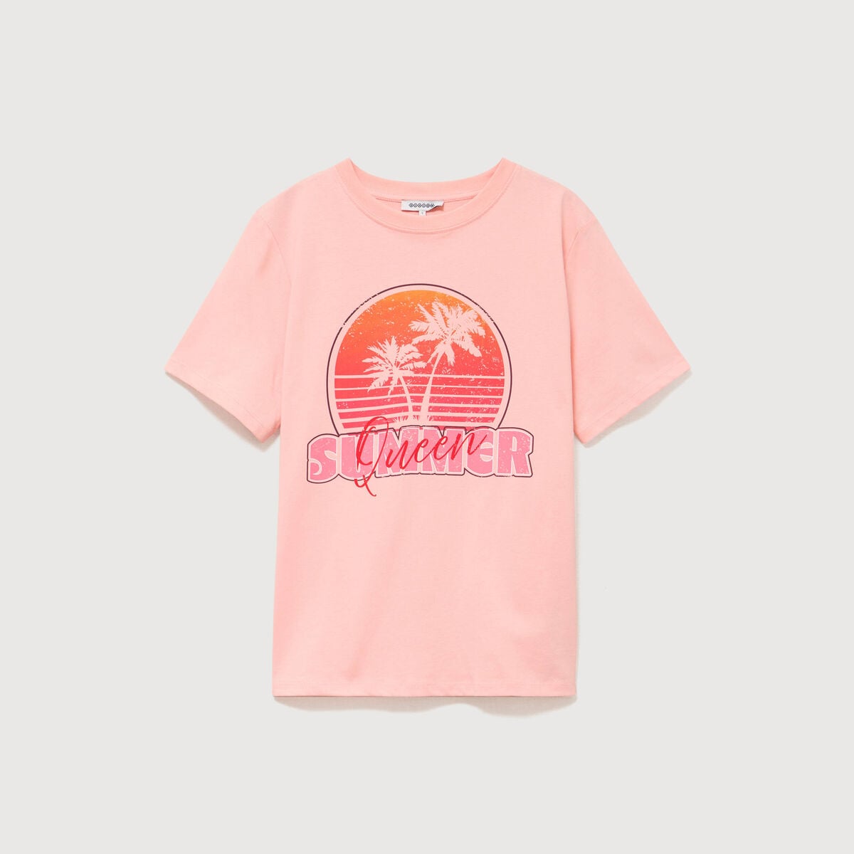 T-shirt droit col rond manches courtes rose saumon femme