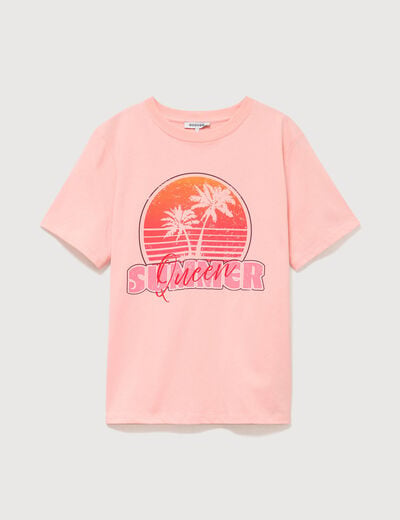 T-shirt droit col rond manches courtes rose saumon femme
