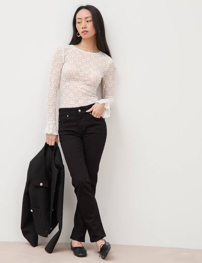 Jeans regular 7/8&egrave;me taille standard denim noir femme