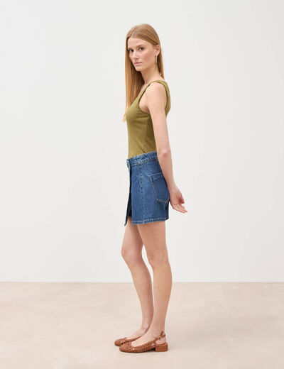 D&eacute;bardeur cintr&eacute; d&eacute;collet&eacute; sans manches vert kaki femme