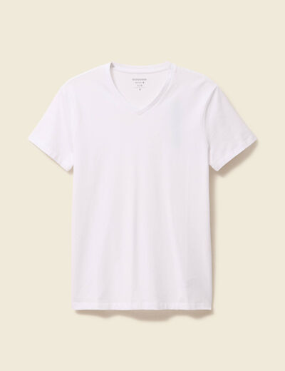 T-shirt ajust&eacute; col v manches courtes blanc homme