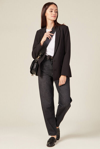 Jeans slouchy ceinturé denim noir femme
