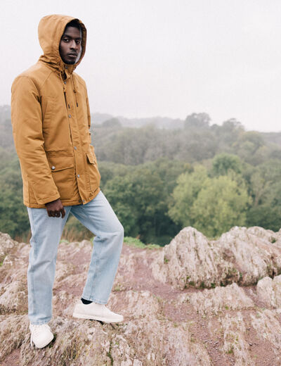 Parka droite à capuche doublée marron homme