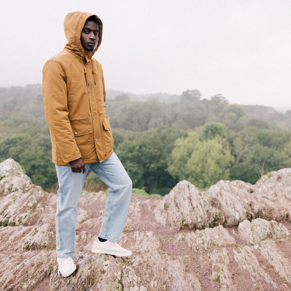 Parka droite à capuche doublée marron homme
