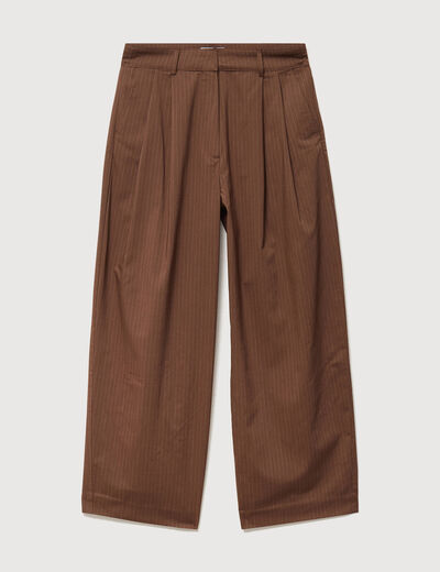 Pantalon large ray&eacute; taille standard marron fonc&eacute; femme
