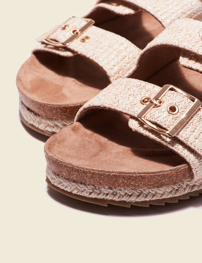 Mules plates avec boucles ecru femme