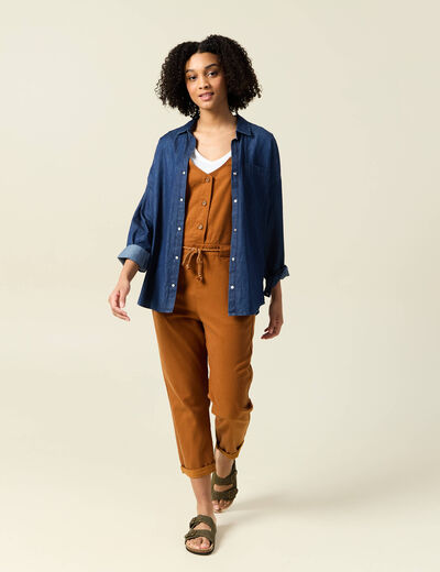 Salopette fluide boutonnée camel femme