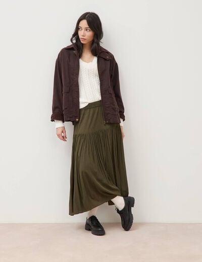 Pull droit col v manches longues ecru femme
