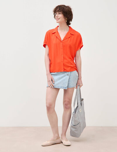 Chemise manches courtes orange fonc&eacute; femme