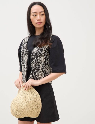 Cardigan sans manches avec broderies noir femme