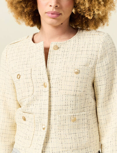 Veste tweed courte jaune pastel femme