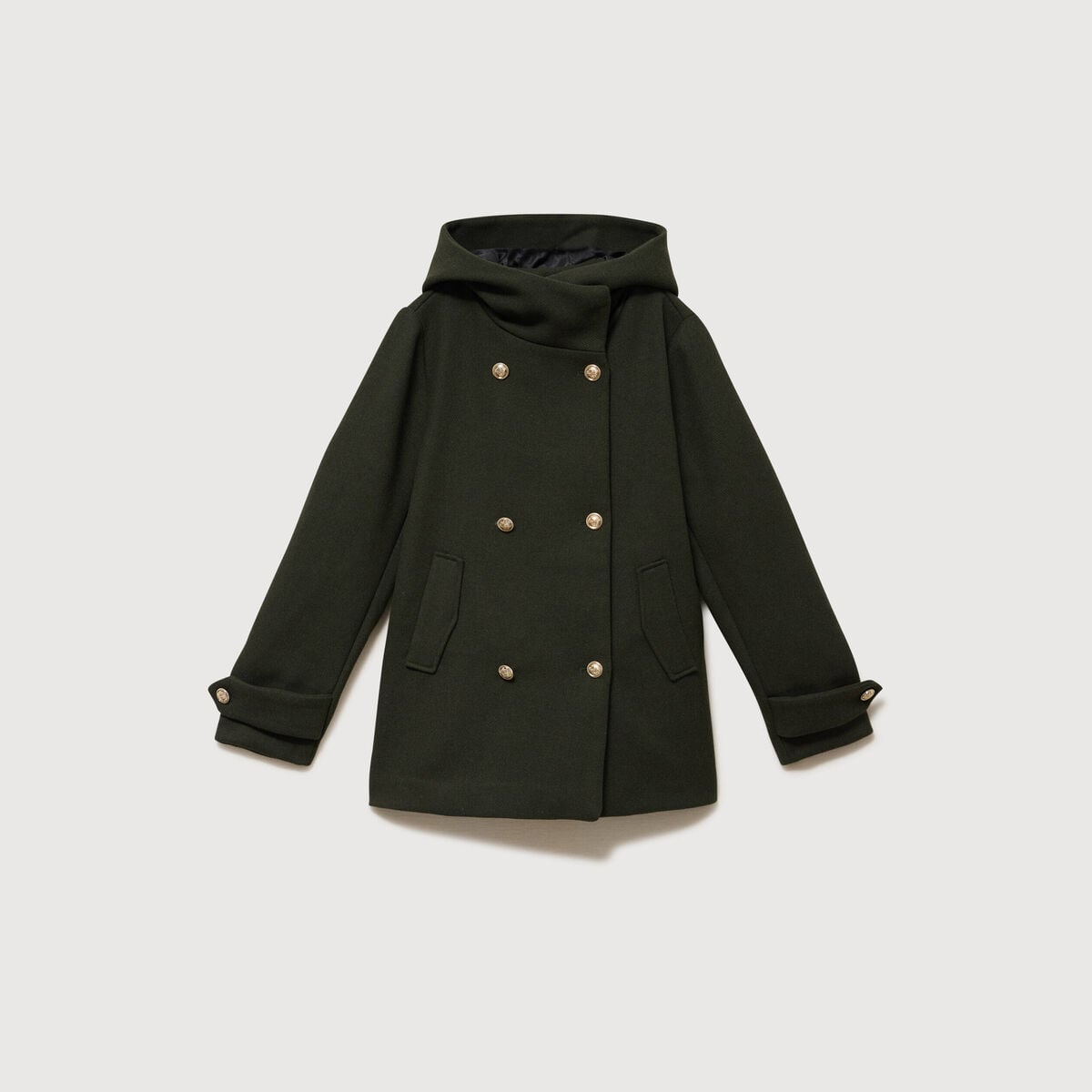 Caban oversize court &agrave; capuche vert olive femme