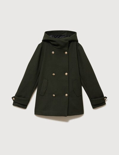 Caban oversize court &agrave; capuche vert olive femme