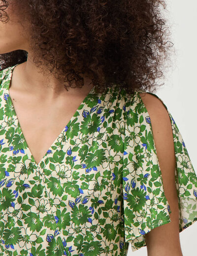 Robe fluide col v manches courtes vert femme