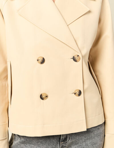 Trench oversize court col tailleur beige femme