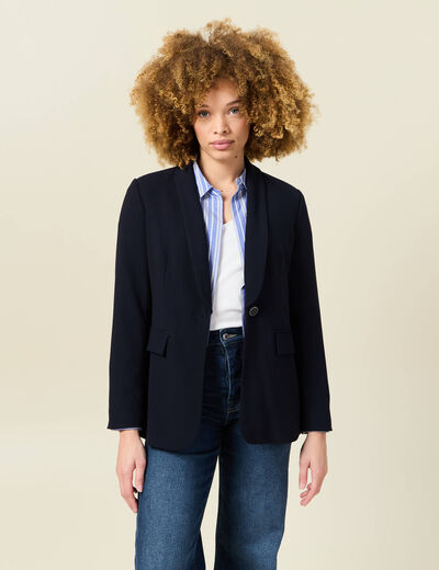 Veste blazer col châle bleu marine femme