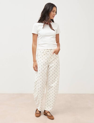 Jeans taille haute bas resserr&eacute; ecru femme